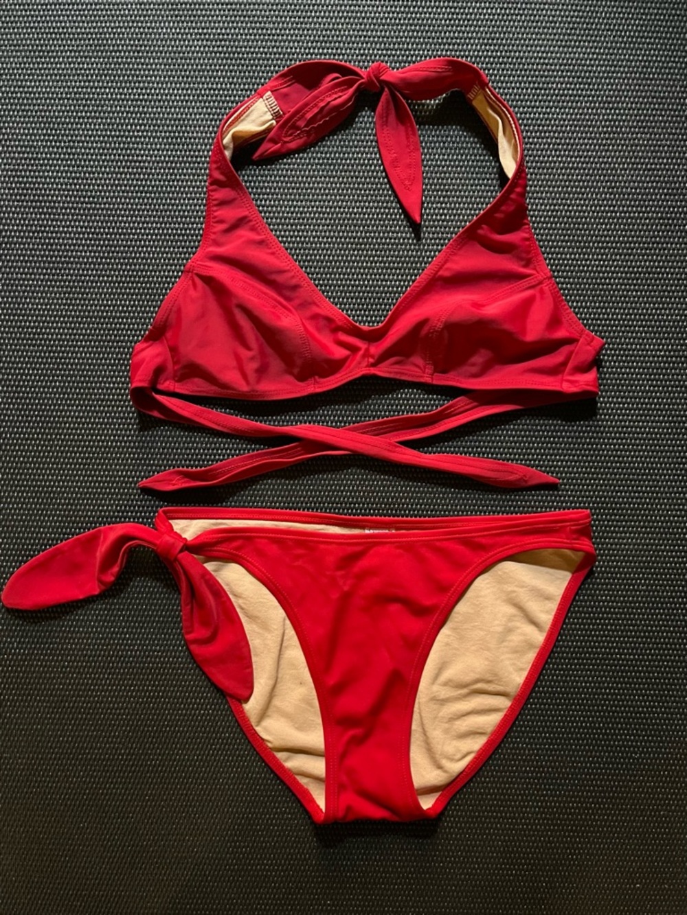 Vintage Red Newport News Halter Tie Bikini Set Swimsuit 90s Y2K 2-Piece